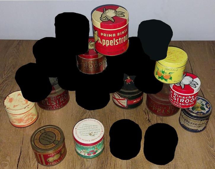 11 oude Rinsche Rinse Appelstroop blikken, Verzamelen, Blikken, Gebruikt, Overige, Overige merken, Ophalen of Verzenden