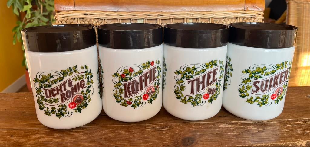4 vintage DE koffie thee suiker voorraad potten, Antiek en Kunst, Ophalen of Verzenden