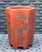 Bonsai Cascade pot gedecoreerd gemerkt aardewerk 6,6x6x8,7, Nieuw, Ophalen of Verzenden, Overige vormen, Aardewerk