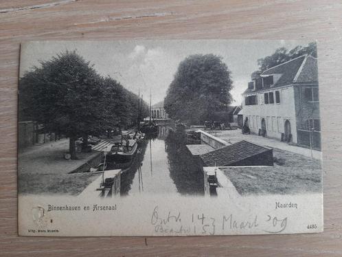Oude kaart Naarden, Binnenhaven en Arsenaal, 1909, Verzamelen, Ansichtkaarten | Nederland, Gelopen, Noord-Holland, Voor 1920, Ophalen of Verzenden