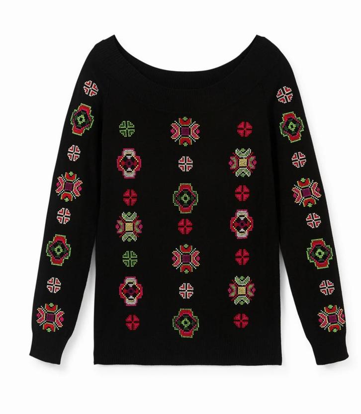 Desigual Trui Zwart Geborduurd XXL (44/46), Kleding | Dames, Truien en Vesten, Zo goed als nieuw, Maat 42/44 (L), Zwart, Ophalen of Verzenden