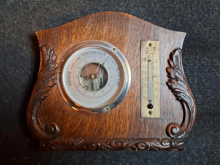Antieke Barometer met Thermometer, Antiek en Kunst, Antiek | Koper en Brons, Ophalen of Verzenden