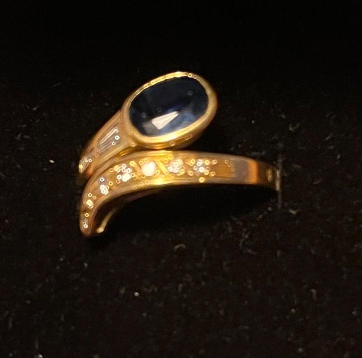 18K Gouden Ring met Saffier - Maat 52, Sieraden, Tassen en Uiterlijk, Ringen, Zo goed als nieuw, Dame, Kleiner dan 17, Goud, Goud