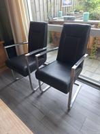 Eetkamer stoelen leer/rvs, Huis en Inrichting, Stoelen, Ophalen, Zwart, Zo goed als nieuw, Metaal
