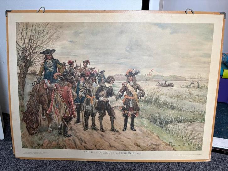 Hollandse Waterlinie 1672 - Schoolplaat, Antiek en Kunst, Antiek | Schoolplaten, Geschiedenis, Ophalen