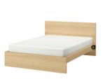 IKEA Malm Bedframe 140x200, White stained oak veneer, Huis en Inrichting, Slaapkamer | Bedden, Bruin, Tweepersoons, Zo goed als nieuw