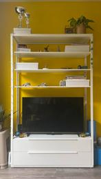 Witte TV meubel/wandkast met verstelbare planken, Ophalen, Overige materialen, Gebruikt, 100 tot 150 cm