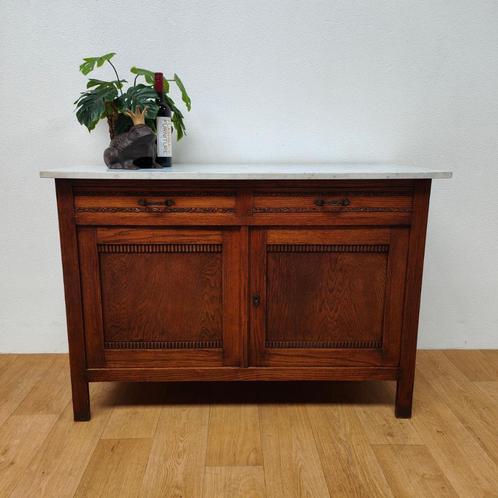 Vintage Antiek dressoir commode ladekast met marmer blad 703, Huis en Inrichting, Kasten | Ladekasten, Gebruikt, Minder dan 100 cm