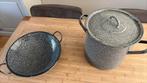Grijs gewolkte wok en soeppan, Huis en Inrichting, Keuken | Potten en Pannen, Ophalen, Gebruikt, Overige materialen, Pannenset