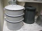 wit emaillen etensdrager / stapel emaille potjes pannetjes, Ophalen of Verzenden