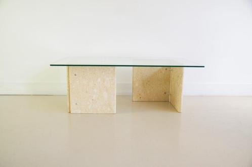 glazen salontafel travertin onderstel, Antiek en Kunst, Antiek | Meubels | Tafels, Ophalen