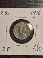 25 Cent 1916 Wilhelmina, Postzegels en Munten, Munten | Nederland, Zilver, 25 cent, Ophalen of Verzenden, Koningin Wilhelmina