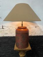 Unieke vinatage antieke lamp Chinese rijstpot linnen kap, Ophalen, Metaal, Gebruikt, 50 tot 75 cm