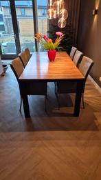 Eettafel 220cm bij 100 cm met 6 Bert Plantagie stoelen, Huis en Inrichting, Tafels | Eettafels, Ophalen, Gebruikt, 100 tot 150 cm