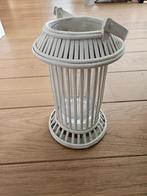 Witte ronde rieten kandelaar en glas, Overige materialen, Gebruikt, Wit, Ophalen of Verzenden