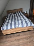 Eiken houten 2 persoons bed compleet met 2 nacht kastjes, Ophalen of Verzenden, Zo goed als nieuw, Tweepersoons, Hout