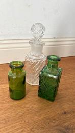 3 oude leuke kleine glazen flesjes (parfumflesjes), Ophalen of Verzenden