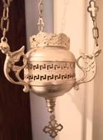 Antiek goudverguld koper godslampje met engelen kopjes, Antiek en Kunst, Antiek | Religie, Ophalen of Verzenden