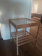 Bamboe bijzettafeltje met glazen plaat, Huis en Inrichting, Ophalen, 50 tot 100 cm, Rond, Zo goed als nieuw