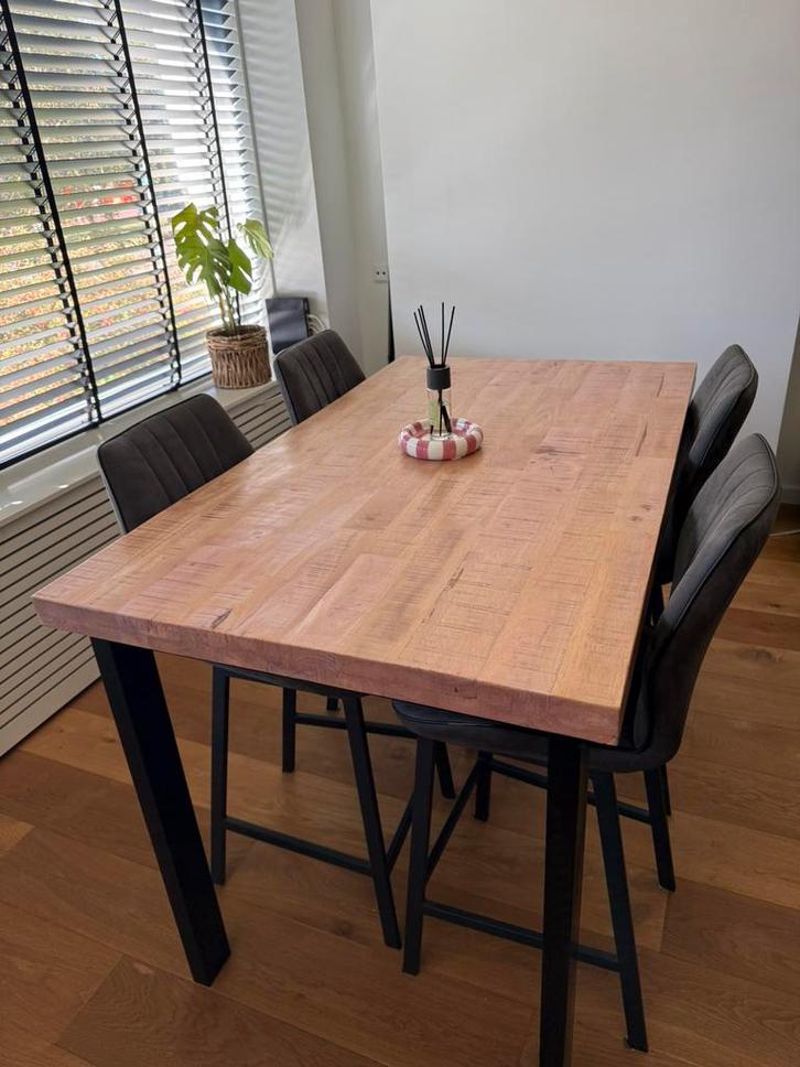 Mangohouten eettafel + stoelen set, Huis en Inrichting, Tafels | Eettafels, Gebruikt, 50 tot 100 cm, 100 tot 150 cm, Vier personen