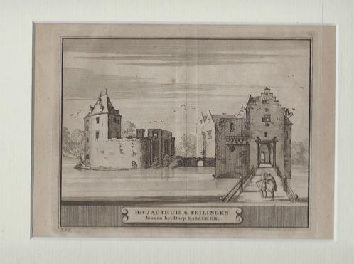 KOPER GRAVURE HET JACHTHUIS TE TEYLINGEN CA.1860, Antiek en Kunst, Kunst | Etsen en Gravures, Ophalen of Verzenden