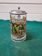 bierpul prosit met afbeelding glas en tinnen deksel, Ophalen of Verzenden