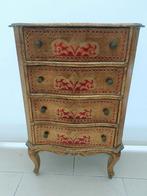 Venitiaans rood/goudkleurig ladenkastje, vintage meubel, Verzamelen, Retro, Ophalen, Huis en Inrichting