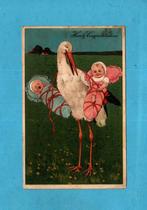 Oude geboorte -felicitatie-kaart M490 - Ooievaar/babies 1908, Verzenden, Voor 1920, Gelopen, Overige thema's