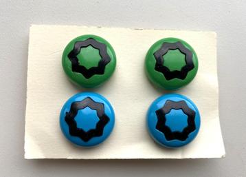OLD STOCK 2 sets CLIP oorbellen groen & blauwe rondjes zwart beschikbaar voor biedingen