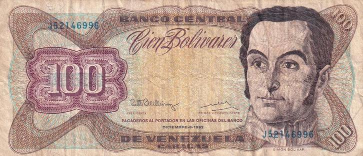Venuzuela 100 bolivares 8-12-1992, Postzegels en Munten, Bankbiljetten | Amerika, Los biljet, Zuid-Amerika, Verzenden