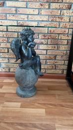 Bijzet tafel steen en glas, Minder dan 55 cm, Rond, Zo goed als nieuw, Hout