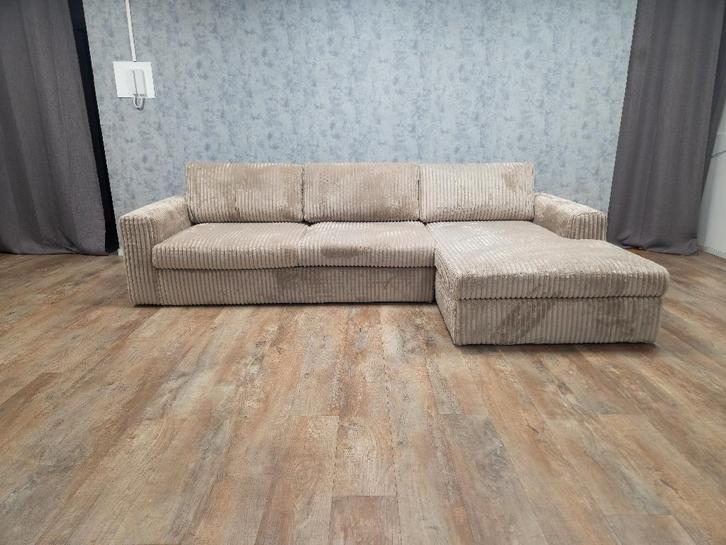 NIEUWE Prachtig Taupe RIBSTOF Hoekbank | GRATIS BEZORGEN, Huis en Inrichting, Banken | Bankstellen, Nieuw, Hoekbank, Vierpersoons of meer