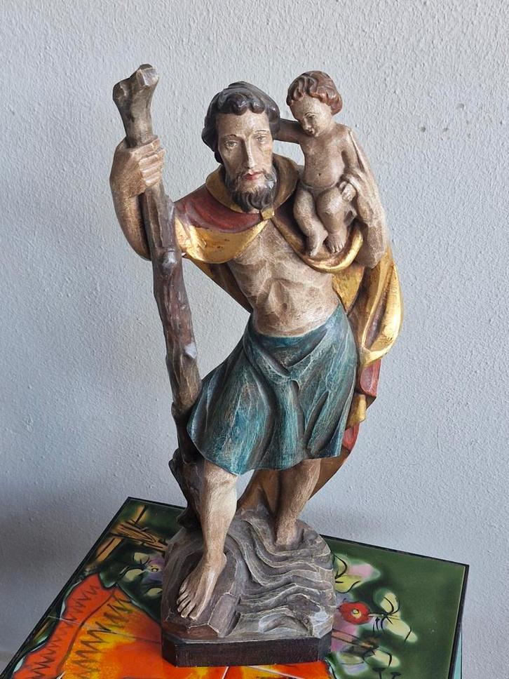Houten beeld van Christoffel met kind, Antiek en Kunst, Kunst | Beelden en Houtsnijwerken, Ophalen of Verzenden