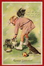 Kinderen - Meisje speelt met katten - 1955 (Postst.Zwammerd), Verzamelen, Ansichtkaarten | Themakaarten, 1940 tot 1960, Gelopen