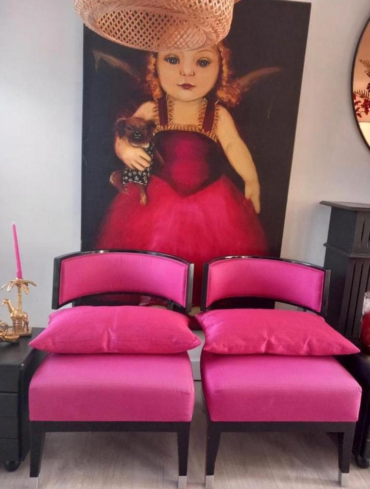 2 stuks exclusieve fauteuils fuchsia, Antiek en Kunst, Antiek | Meubels | Stoelen en Banken, Ophalen