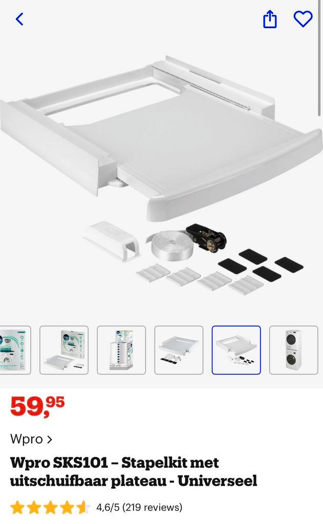 Wpro SKS101 Stapelkit met uitschuifbaar plateau - Universeel, Witgoed en Apparatuur, Onderdelen en Toebehoren, Zo goed als nieuw