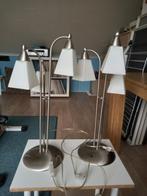Te koop twee Tafellampen RVS met glazen kapjes., Huis en Inrichting, Ophalen of Verzenden, Gebruikt, Glas, 50 tot 75 cm