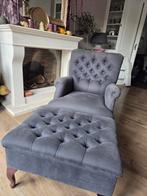 Grijze fauteuil met voetenbankje, Huis en Inrichting, Fauteuils, Ophalen, Gebruikt, 75 tot 100 cm, 50 tot 75 cm