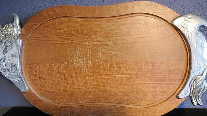 Vintage snij- en serveerplank BMF hout metal, vis, os,, Huis en Inrichting, Woonaccessoires | Dienbladen, Gebruikt, Hout, Rechthoekig