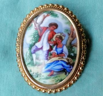 Vintage broche met Limoges porselein beschikbaar voor biedingen