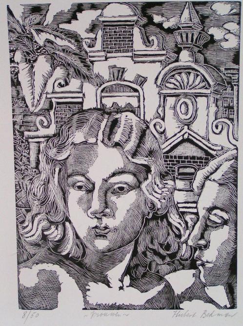 Hubert Bekman prachtige houtgravure op Ets papier 1941 (NHS), Antiek en Kunst, Kunst | Etsen en Gravures, Ophalen of Verzenden