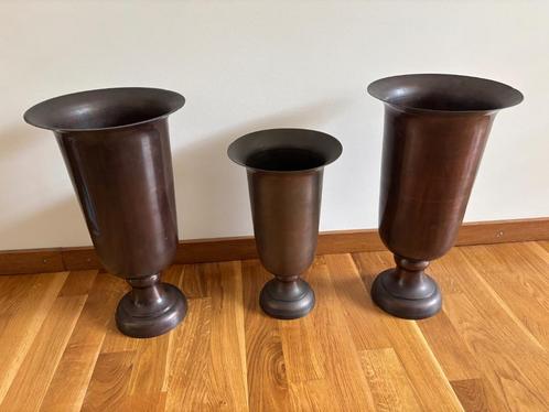 3 koper kleurige vazen _ 2 verschillende hoogtes, Huis en Inrichting, Woonaccessoires | Vazen, Gebruikt, Overige kleuren, Minder dan 50 cm