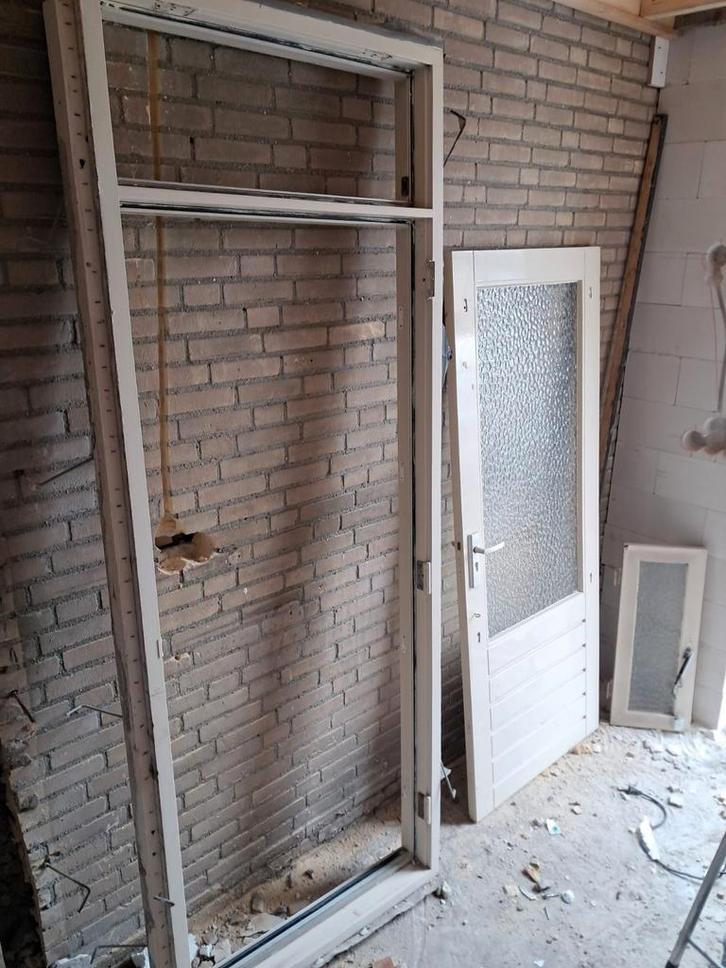 Hardhouten Buitendeur met Kozijn, Doe-het-zelf en Verbouw, Deuren en Horren, Gebruikt, Buitendeur, 200 tot 215 cm, 80 tot 100 cm