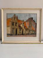 Mooi rijtje huizen krijt, Antiek en Kunst, Kunst | Schilderijen | Modern, Ophalen of Verzenden