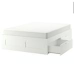 Ikea Brimnes bed 160x200 met lades en lattenbodems, Ophalen, Wit, Tweepersoons, 200 cm
