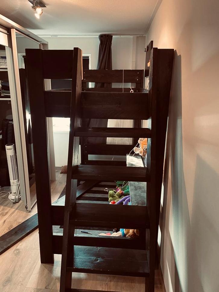 Steigerhouten Hoogslaper - Zwart, Huis en Inrichting, Slaapkamer | Stapelbedden en Hoogslapers, Gebruikt, Hoogslaper, 90 cm, 200 cm