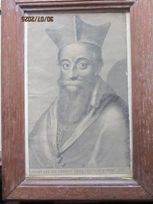 Oude Grav/Prent DU PERRON Aartsbisschop  van SENSuit 1618, Antiek en Kunst, Antiek | Religie, Ophalen of Verzenden