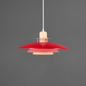Deense hanglamp in rood en roze - vintage lamp beschikbaar voor biedingen