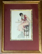 Prachtig aquarel Jan Rijlaarsdam 1911-2007  Dame aan de Bar, Ophalen of Verzenden