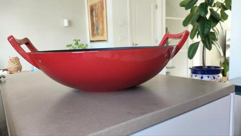 Gietijzeren pan met emaille buitenkant, Huis en Inrichting, Keuken | Potten en Pannen, Zo goed als nieuw, Gietijzer, Ophalen of Verzenden